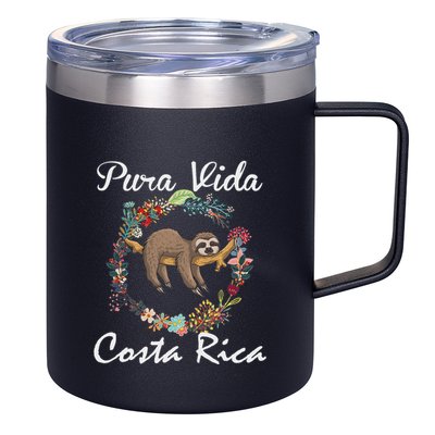 Pura Vida Costa Rica Floral Cute Sleepy Sloth Funny Gift 12oz Stainless Steel Coffee Mug