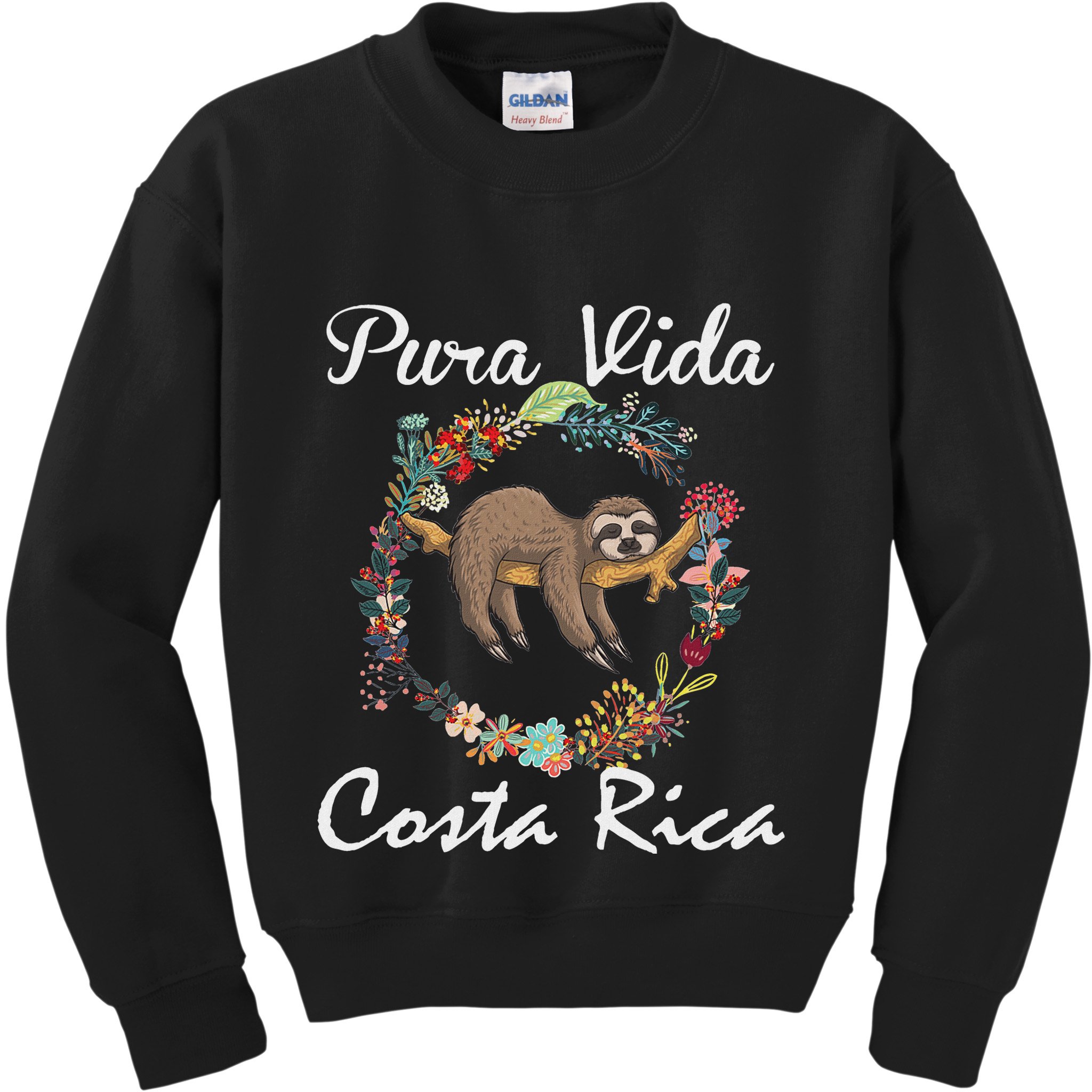 Pura Vida Costa Rica Floral Cute Sleepy Sloth Funny Gift Kids Sweatshirt