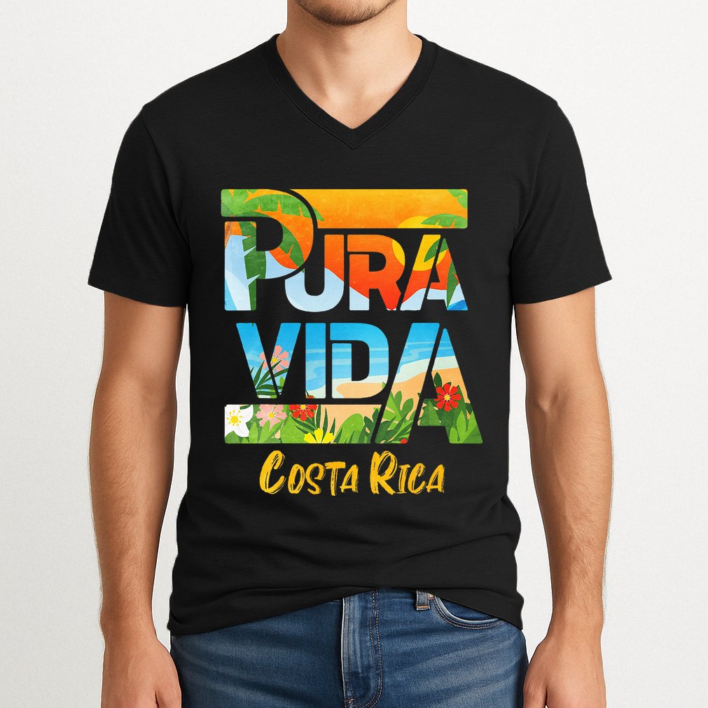 Pura Vida Costa Rica Souvenir Cool Central America Travel V-Neck T-Shirt