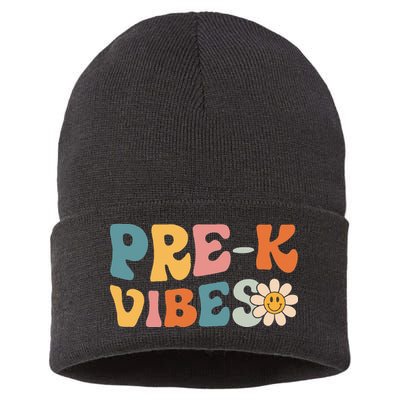 Preschool Vibes Cute Retro Back to School Sustainable Knit Beanie