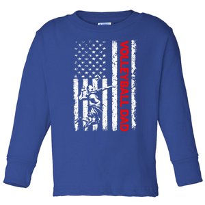 Patriotic Volleyball Dad American Flag Fathers Day Gift Toddler Long Sleeve Shirt