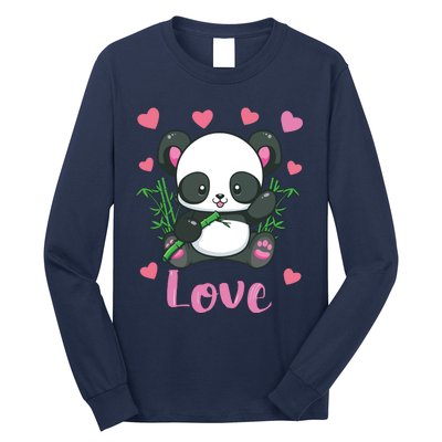 Panda Valentines Day Shirts Hearts Love Women Long Sleeve Shirt