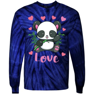 Panda Valentines Day Shirts Hearts Love Women Tie-Dye Long Sleeve Shirt