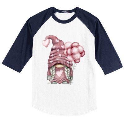 Pink Valentines Day Balloons With Cute Love Gnome Great Gift Baseball Sleeve Shirt