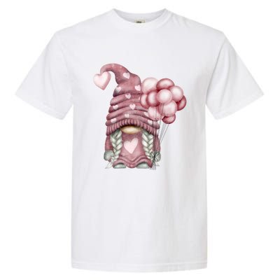 Pink Valentines Day Balloons With Cute Love Gnome Great Gift Garment-Dyed Heavyweight T-Shirt