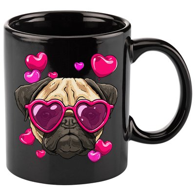 Pug Valentines Day Heart Pug Dog Lover 11oz C Handle Ceramic Mug