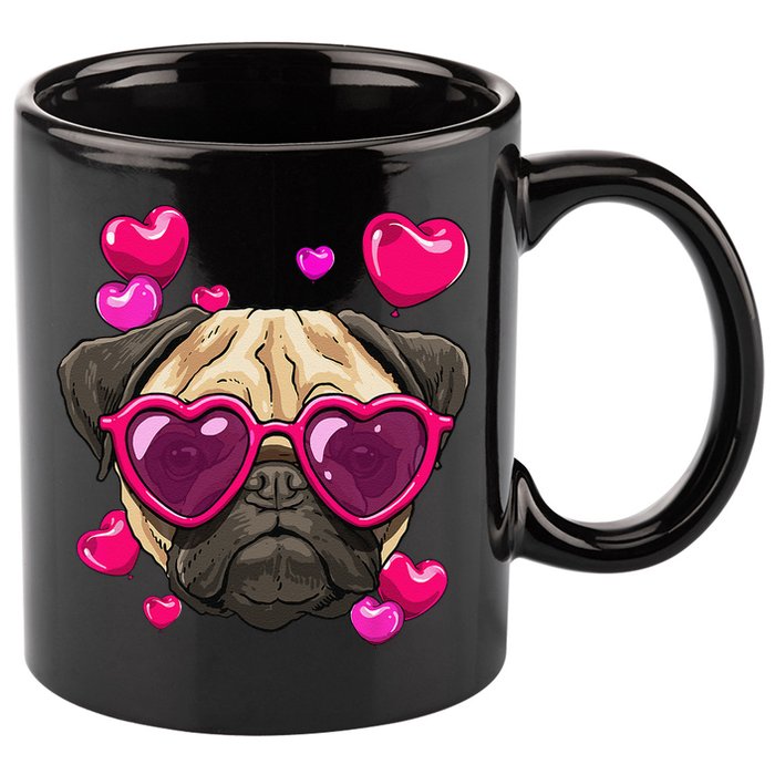 Pug Valentines Day Heart Pug Dog Lover 11oz C Handle Ceramic Mug