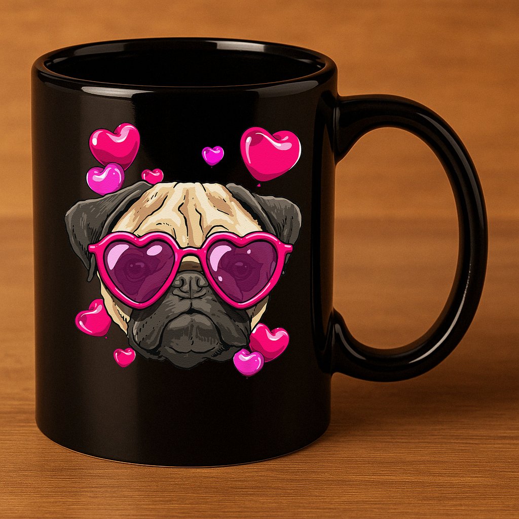 Pug Valentines Day Heart Pug Dog Lover 11oz C Handle Ceramic Mug