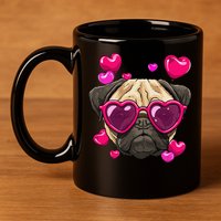 Pug Valentines Day Heart Pug Dog Lover 11oz C Handle Ceramic Mug