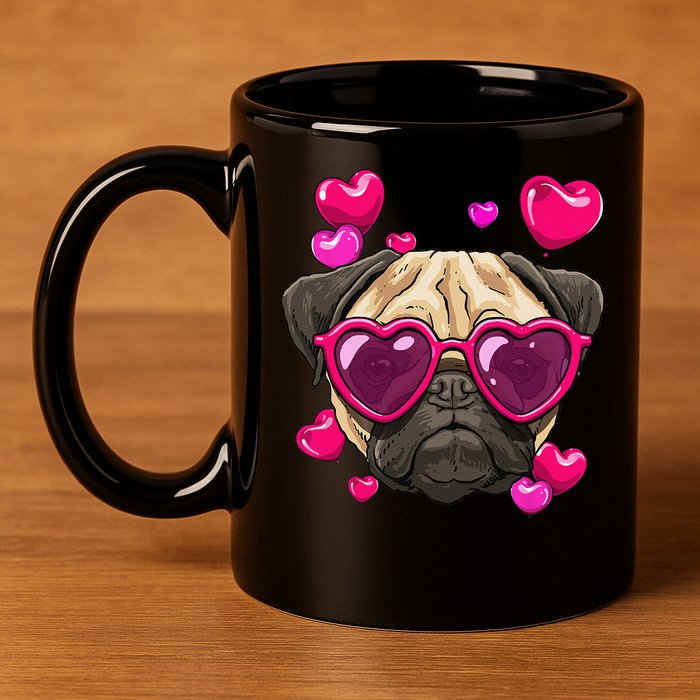 Pug Valentines Day Heart Pug Dog Lover 11oz C Handle Ceramic Mug