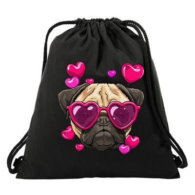 Pug Valentines Day Heart Pug Dog Lover Drawstring Bag
