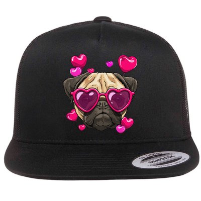Pug Valentines Day Heart Pug Dog Lover Flat Bill Trucker Hat