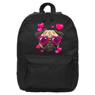 Pug Valentines Day Heart Pug Dog Lover 16 in Basic Backpack