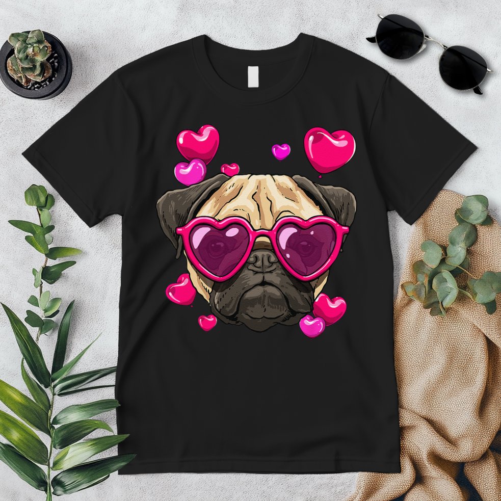 Pug Valentines Day Heart Pug Dog Lover Premium T-Shirt