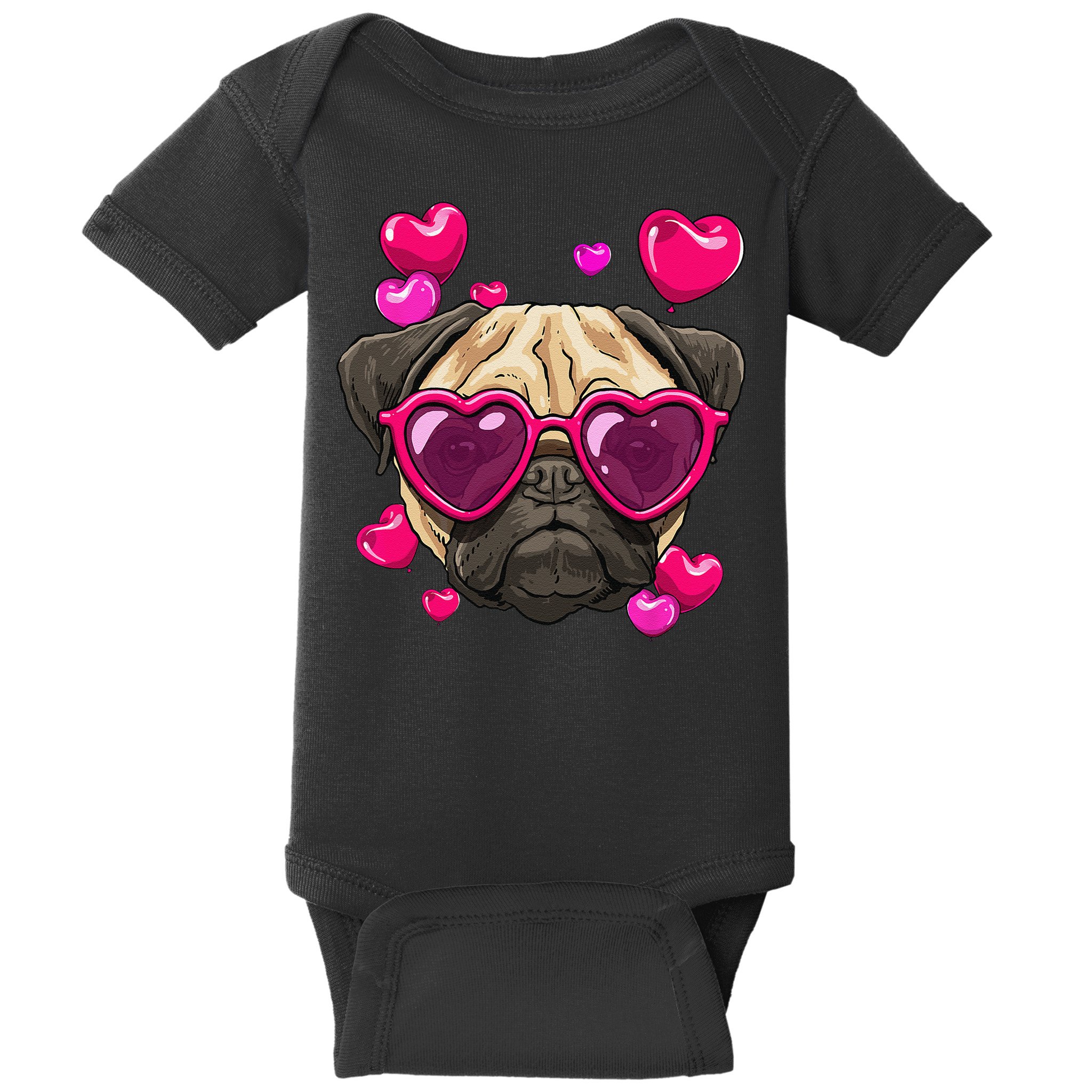 Pug Valentines Day Heart Pug Dog Lover Baby Bodysuit