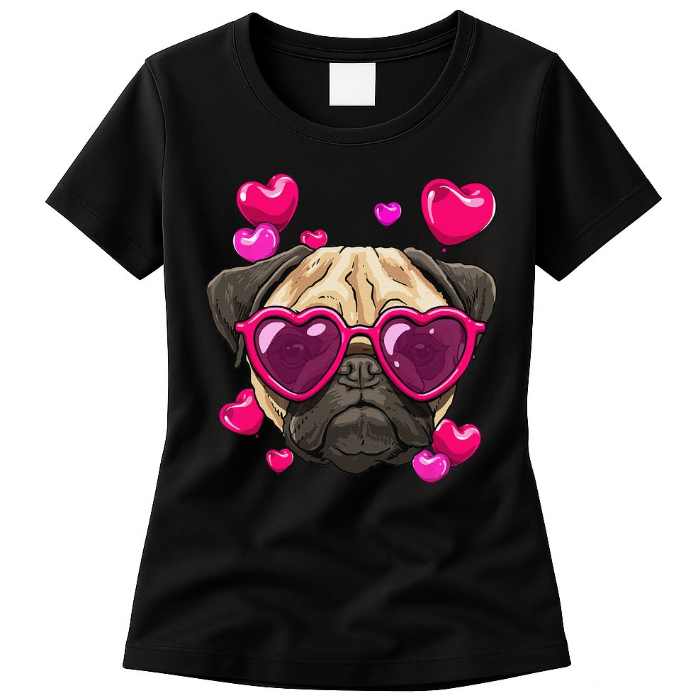 Pug Valentines Day Heart Pug Dog Lover Womens T-Shirt