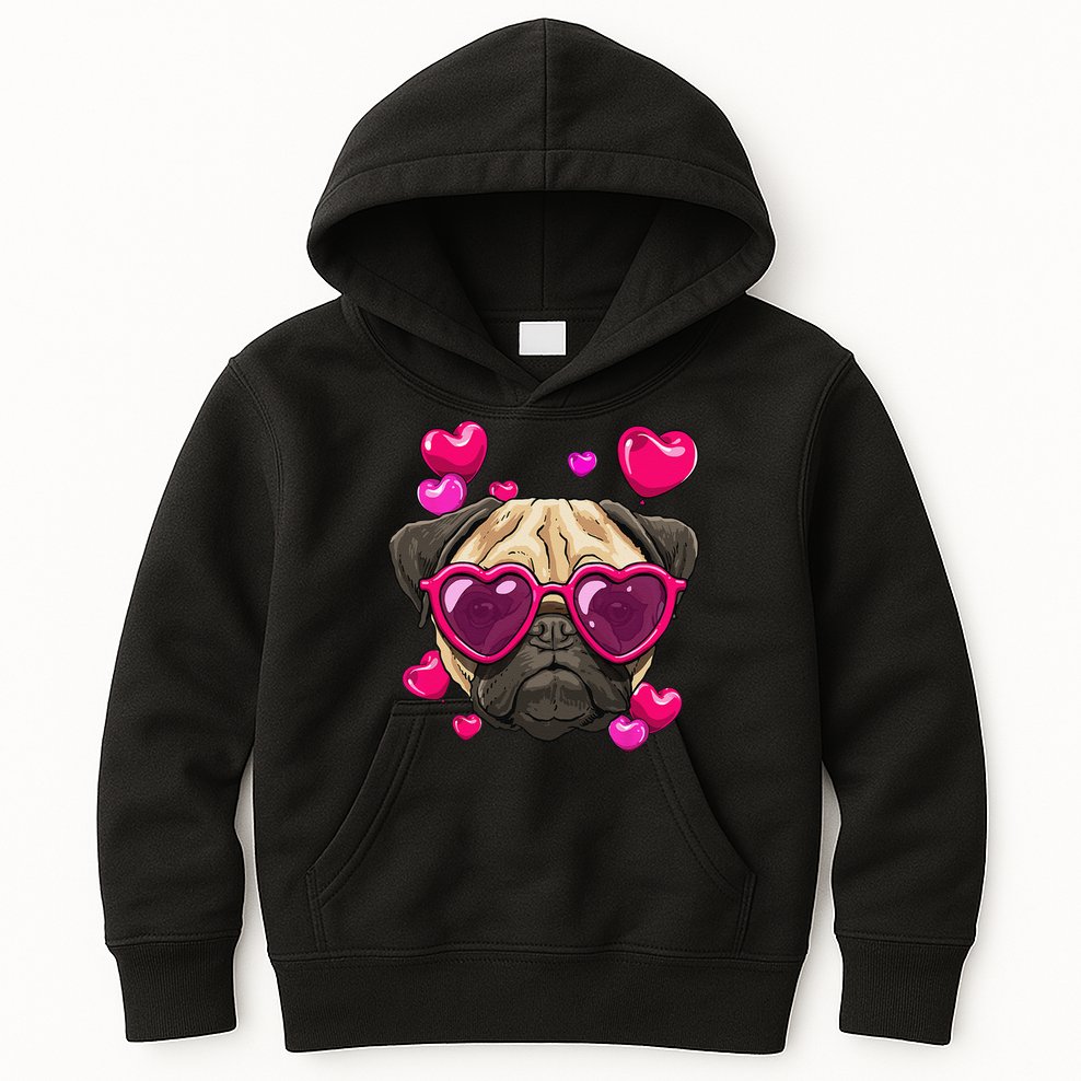 Pug Valentines Day Heart Pug Dog Lover Kids Hoodie