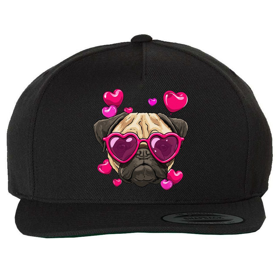 Pug Valentines Day Heart Pug Dog Lover Wool Snapback Cap
