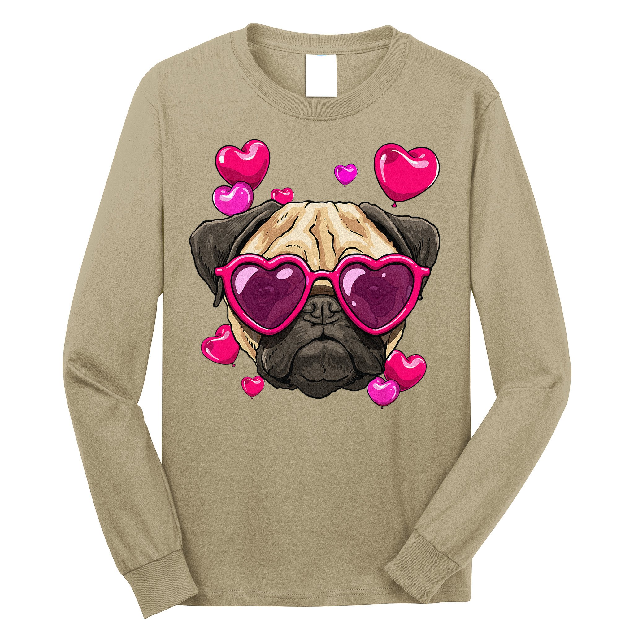 Pug Valentines Day Heart Pug Dog Lover Long Sleeve Shirt