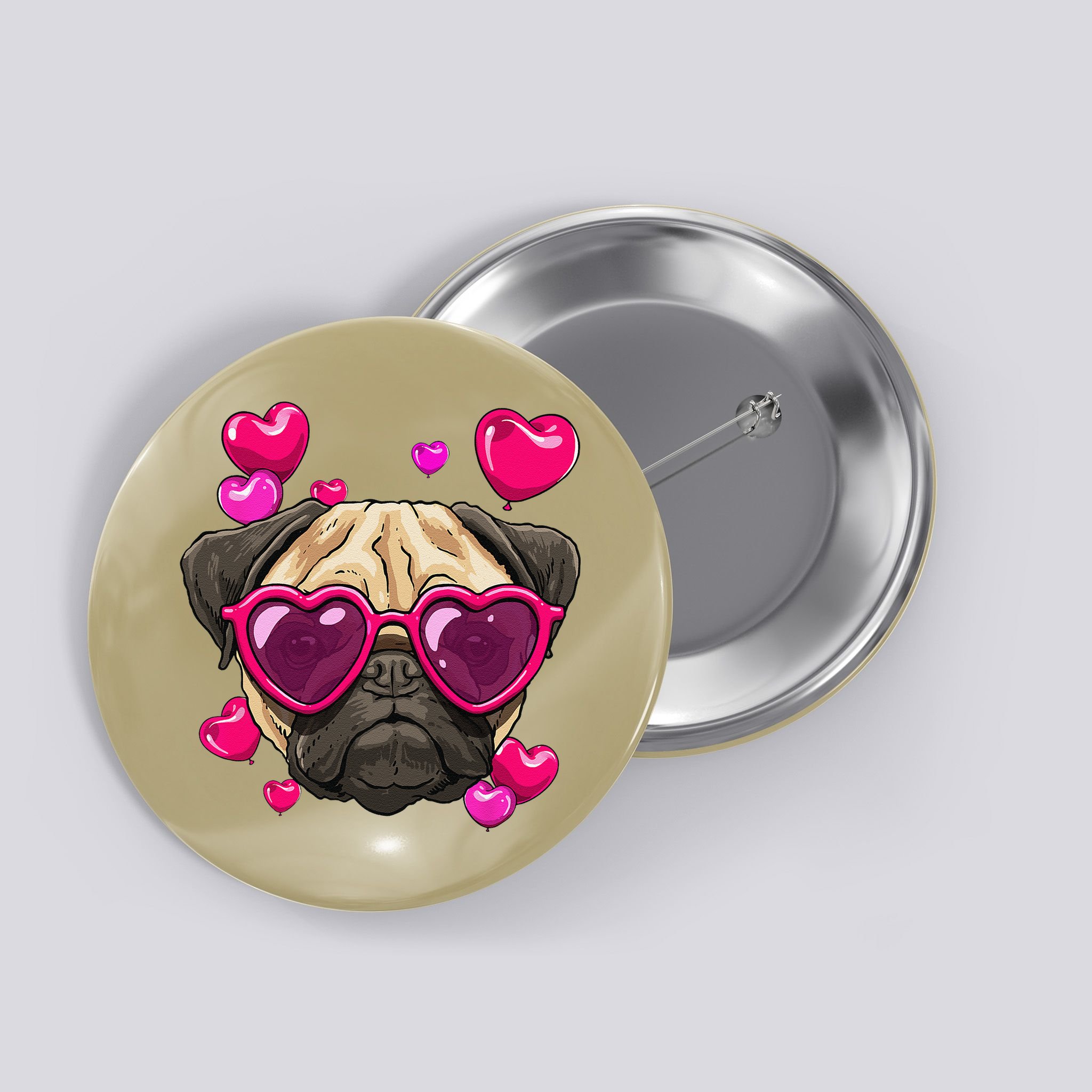Pug Valentines Day Heart Pug Dog Lover Button