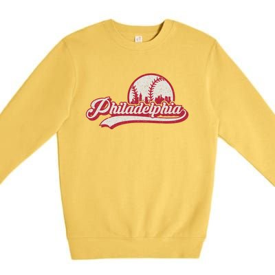 Philadelphia Vintage Distressed Baseball Lovers Cityscape Premium Crewneck Sweatshirt