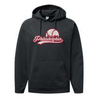 Philadelphia Vintage Distressed Baseball Lovers Cityscape Performance Fleece Hoodie