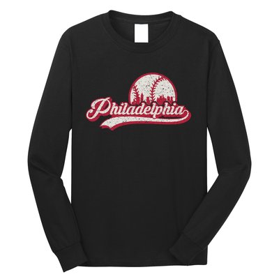 Philadelphia Vintage Distressed Baseball Lovers Cityscape Long Sleeve Shirt