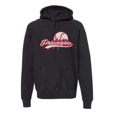 Philadelphia Vintage Distressed Baseball Lovers Cityscape Premium Hoodie