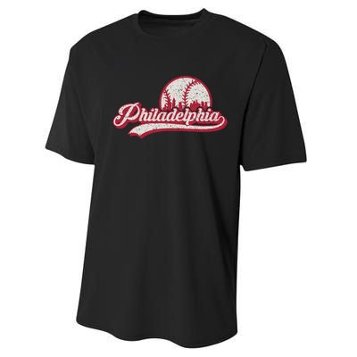 Philadelphia Vintage Distressed Baseball Lovers Cityscape Performance Sprint T-Shirt