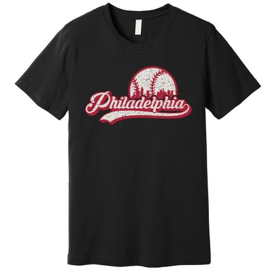 Philadelphia Vintage Distressed Baseball Lovers Cityscape Premium T-Shirt