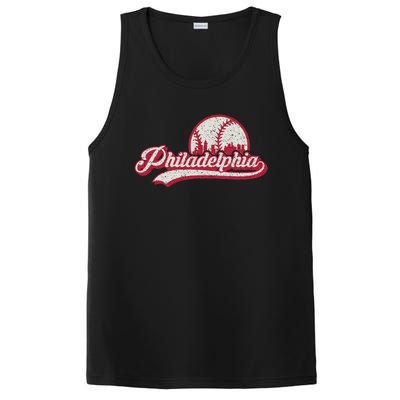 Philadelphia Vintage Distressed Baseball Lovers Cityscape PosiCharge Competitor Tank