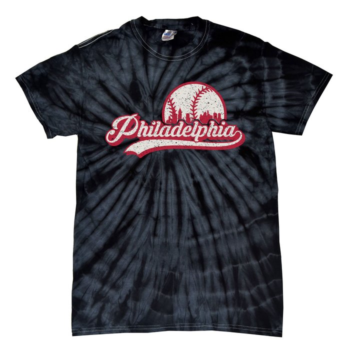 Philadelphia Vintage Distressed Baseball Lovers Cityscape Tie-Dye T-Shirt