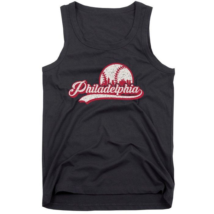 Philadelphia Vintage Distressed Baseball Lovers Cityscape Tank Top