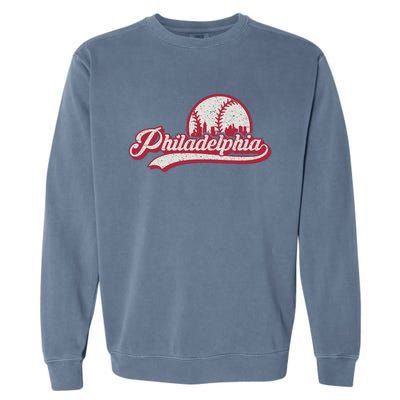 Philadelphia Vintage Distressed Baseball Lovers Cityscape Garment-Dyed Sweatshirt