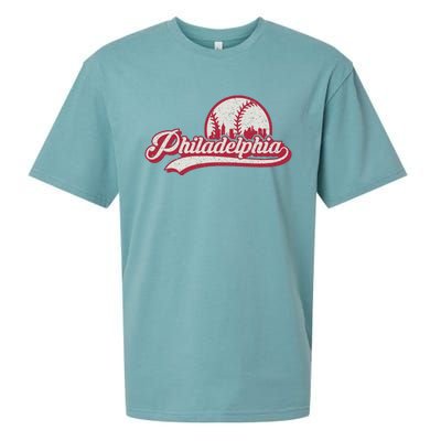 Philadelphia Vintage Distressed Baseball Lovers Cityscape Sueded Cloud Jersey T-Shirt