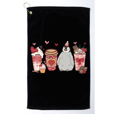 Penguin Valentines Day Animal And Coffee Lovers Funny Gift Platinum Collection Golf Towel