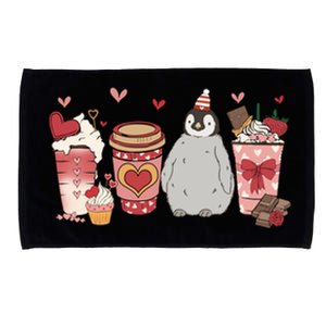 Penguin Valentines Day Animal And Coffee Lovers Funny Gift Microfiber Hand Towel