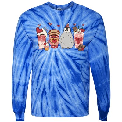 Penguin Valentines Day Animal And Coffee Lovers Funny Gift Tie-Dye Long Sleeve Shirt