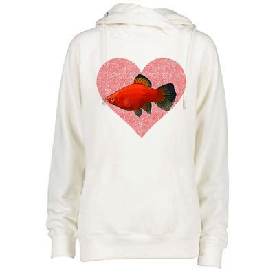 Platies Valentines Day Fish Love Fingerprint Gift Womens Funnel Neck Pullover Hood