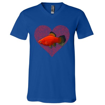 Platies Valentines Day Fish Love Fingerprint Gift V-Neck T-Shirt