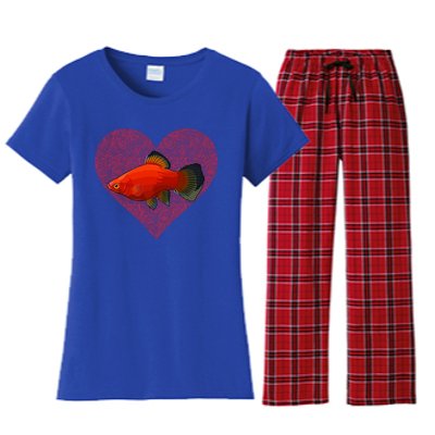 Platies Valentines Day Fish Love Fingerprint Gift Women's Flannel Pajama Set