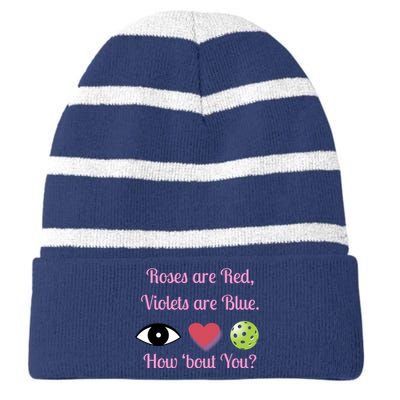 Pickleball Valentines Day, Fun Pickleball, Pickleball Heart Striped Beanie with Solid Band