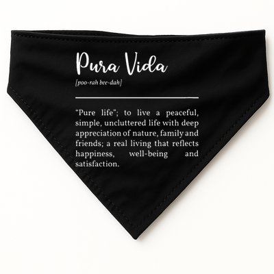 Pura Vida Definition In White Typographic USA-Made Doggie Bandana
