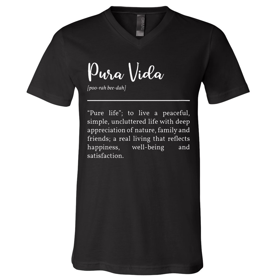 Pura Vida Definition In White Typographic V-Neck T-Shirt