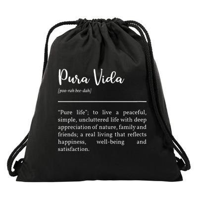 Pura Vida Definition In White Typographic Drawstring Bag