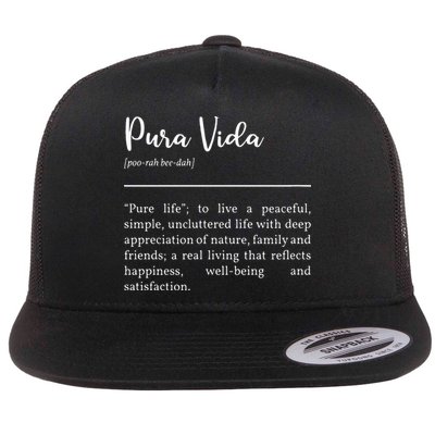 Pura Vida Definition In White Typographic Flatbill Hat