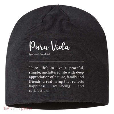 Pura Vida Definition In White Typographic Sustainable Beanie