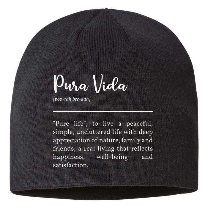Pura Vida Definition In White Typographic Sustainable Beanie