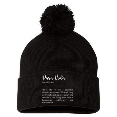 Pura Vida Definition In White Typographic Pom Pom 12in Knit Beanie