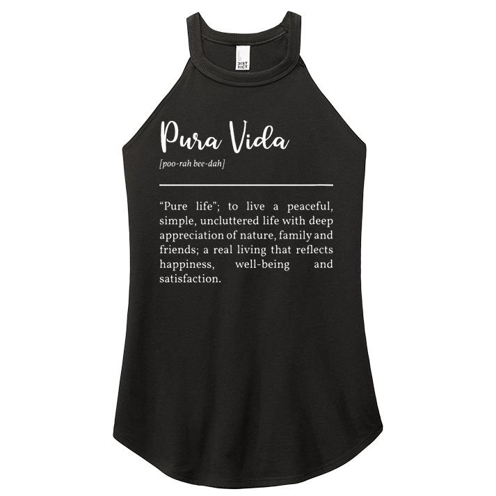 Pura Vida Definition In White Typographic Women's Perfect Tri Rocker Tank